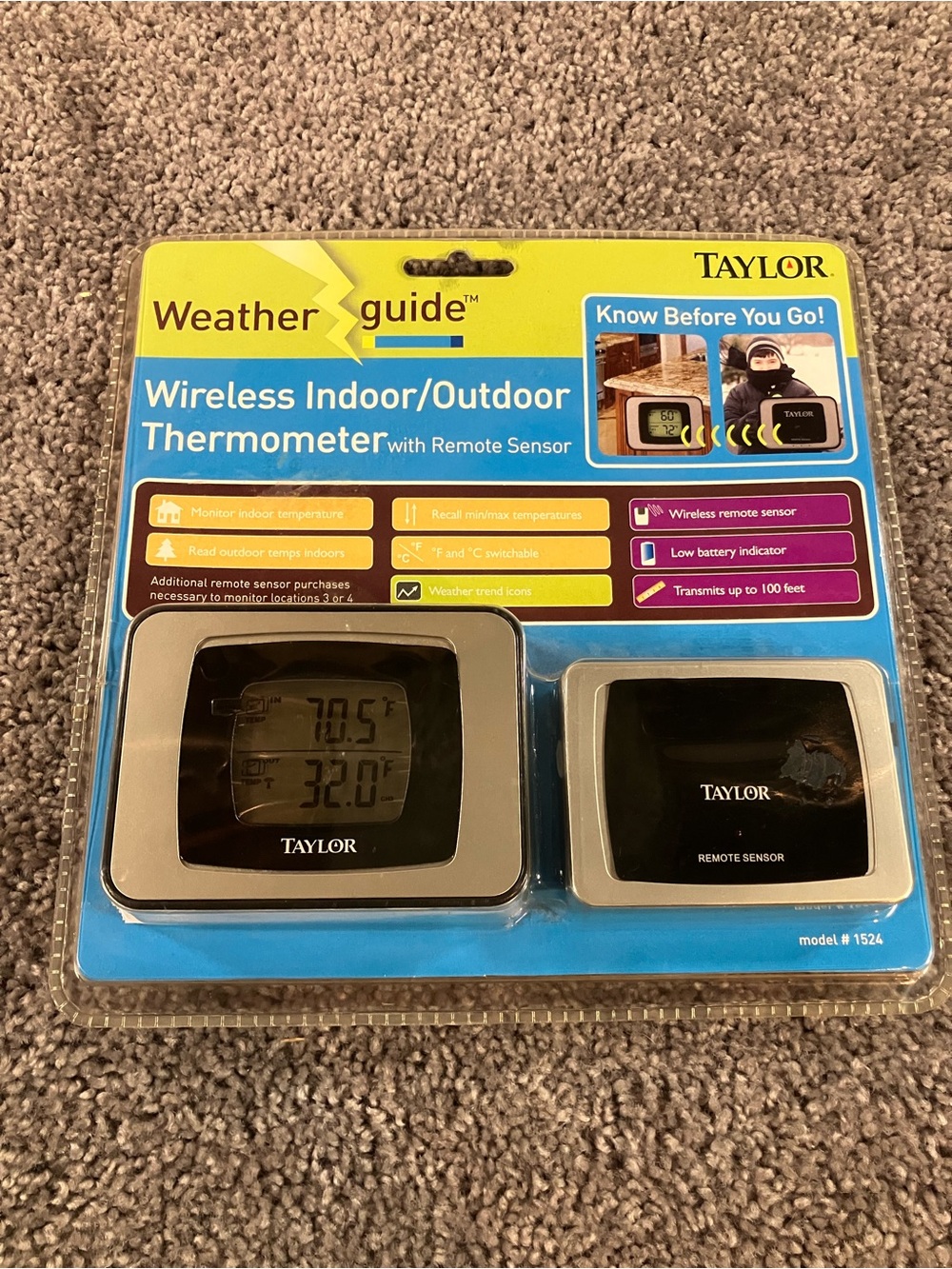 Taylor Weather Guide Wireless Indoor/Outdoor Thermometer w/ Remote Sensor New!